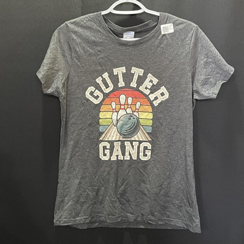 Port‎ & Company Shirt Womens Medium Gray Gutter Gang Bowling Graphic Tee